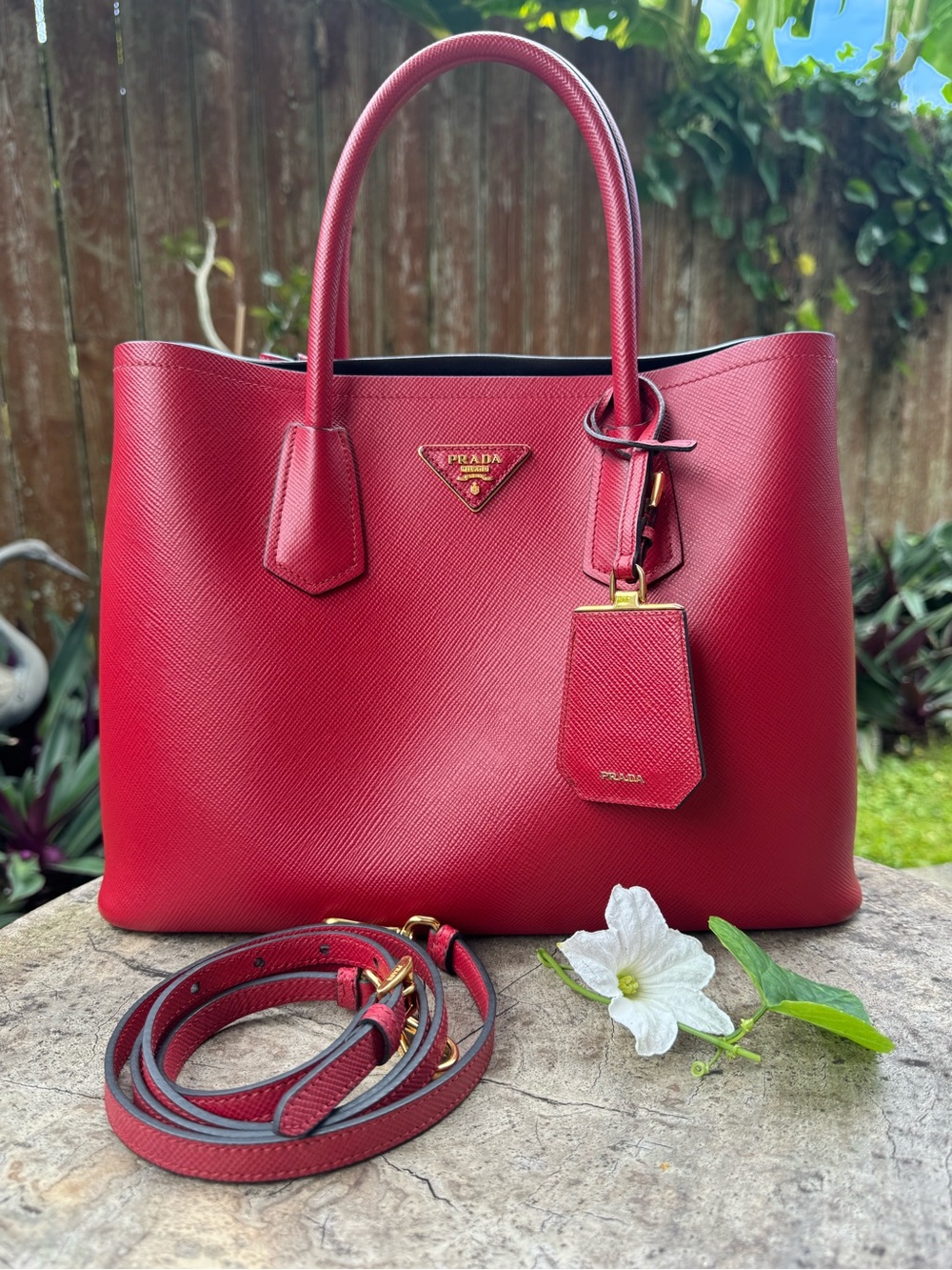 Prada Red Saffiano Leather Tote with Gold Hardware Medium